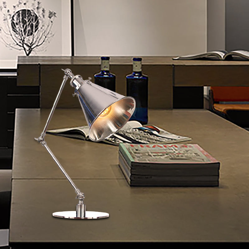 Industrial Metal Desk Light With Adjustable Arm And Chrome Finish For Study Rooms / B 8+8