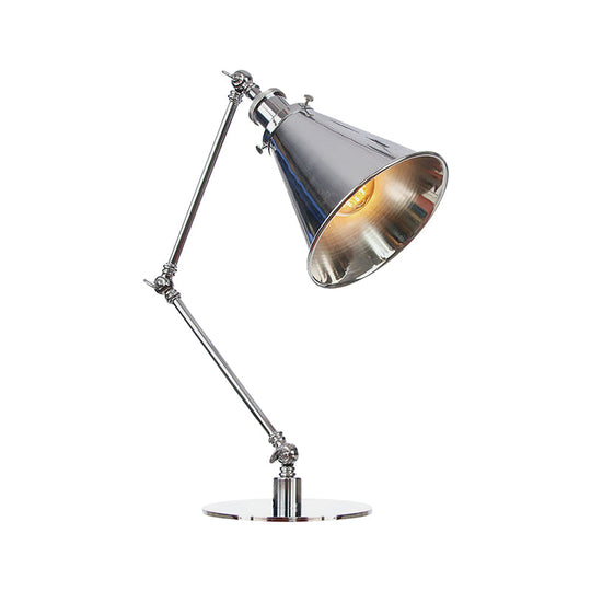 Industrial Metal Desk Light With Adjustable Arm And Chrome Finish For Study Rooms