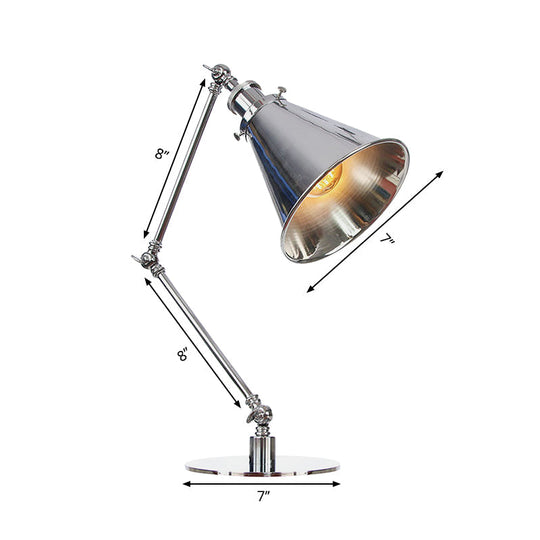 Industrial Metal Desk Light With Adjustable Arm And Chrome Finish For Study Rooms