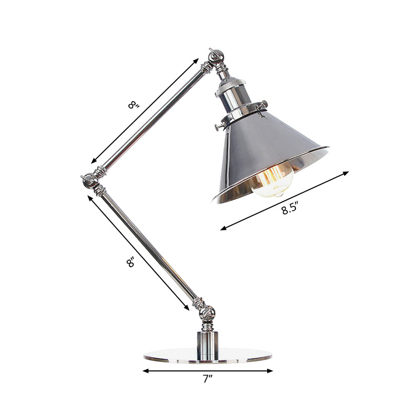 Industrial Metal Desk Light With Adjustable Arm And Chrome Finish For Study Rooms