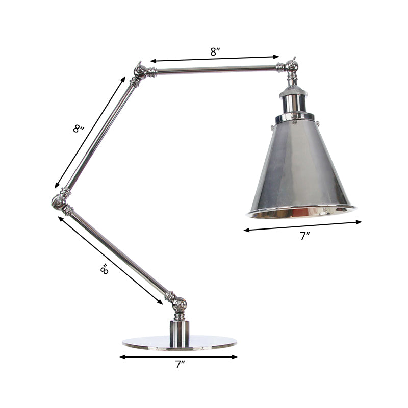 Industrial Metal Desk Light With Adjustable Arm And Chrome Finish For Study Rooms