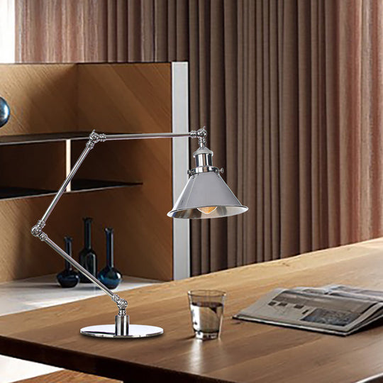 Industrial Metal Desk Light With Adjustable Arm And Chrome Finish For Study Rooms