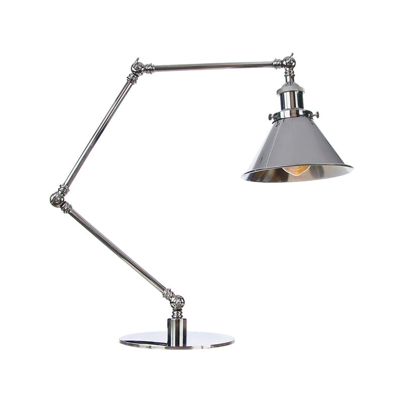 Industrial Metal Desk Light With Adjustable Arm And Chrome Finish For Study Rooms