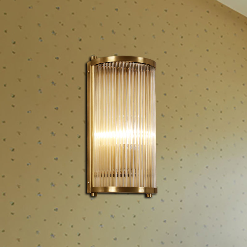 Mid-Century Semi Cylindrical Wall Light With Brass/Black Finish Metal 1/2-Head Mounted Fixture