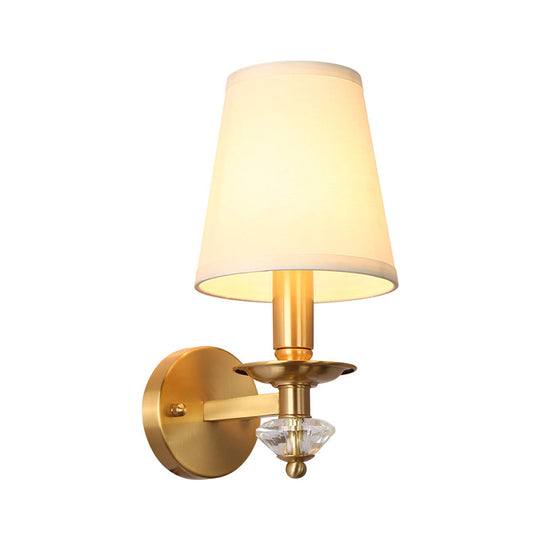 Modern Brass Wall Lamp With Fabric Cone Shade - Stylish Living Room Lighting