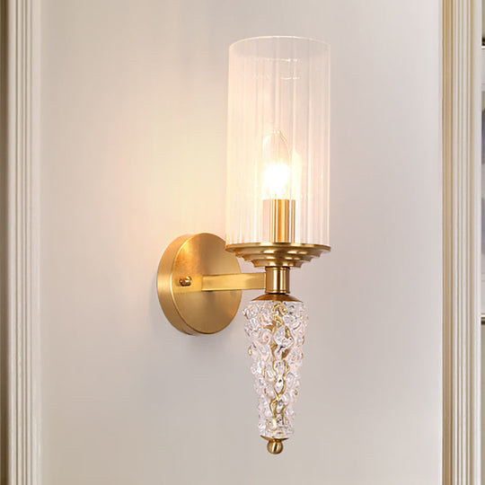 Brass Mid Century Indoor Wall Sconce With Clear Glass Shade