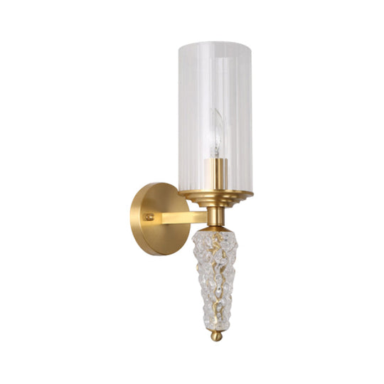 Brass Mid Century Indoor Wall Sconce With Clear Glass Shade