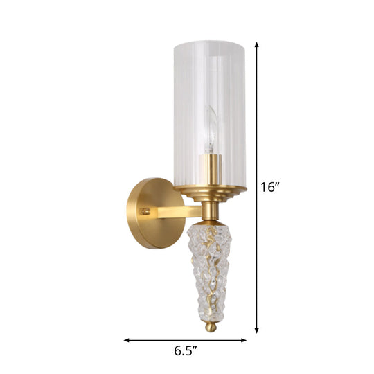 Brass Mid Century Indoor Wall Sconce With Clear Glass Shade