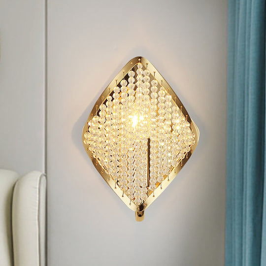 Contemporary Crystal Bead Wall Sconce Light: Rhombus Brass Design