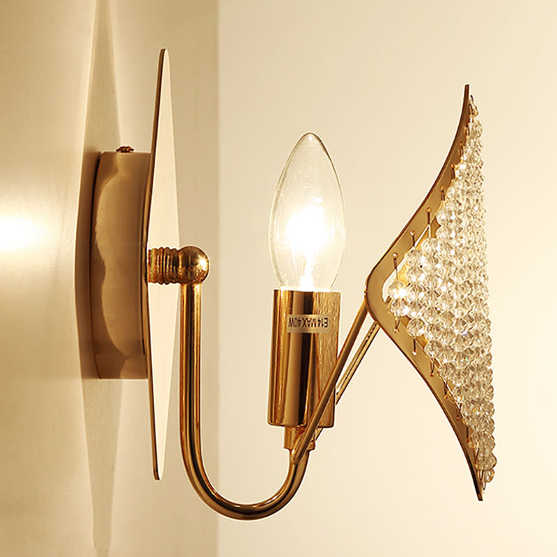 Contemporary Crystal Bead Wall Sconce Light: Rhombus Brass Design