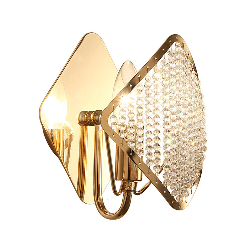 Contemporary Crystal Bead Wall Sconce Light: Rhombus Brass Design