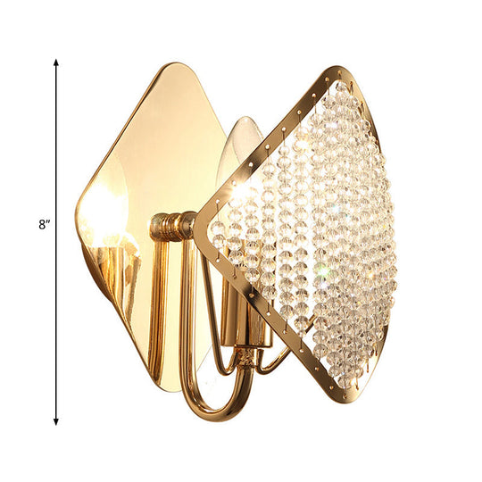 Contemporary Crystal Bead Wall Sconce Light: Rhombus Brass Design