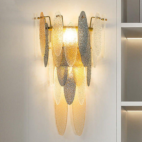 Modern Oval Glass Shade Wall Sconce With Multi-Layer Flush Mount - Brass Lamp