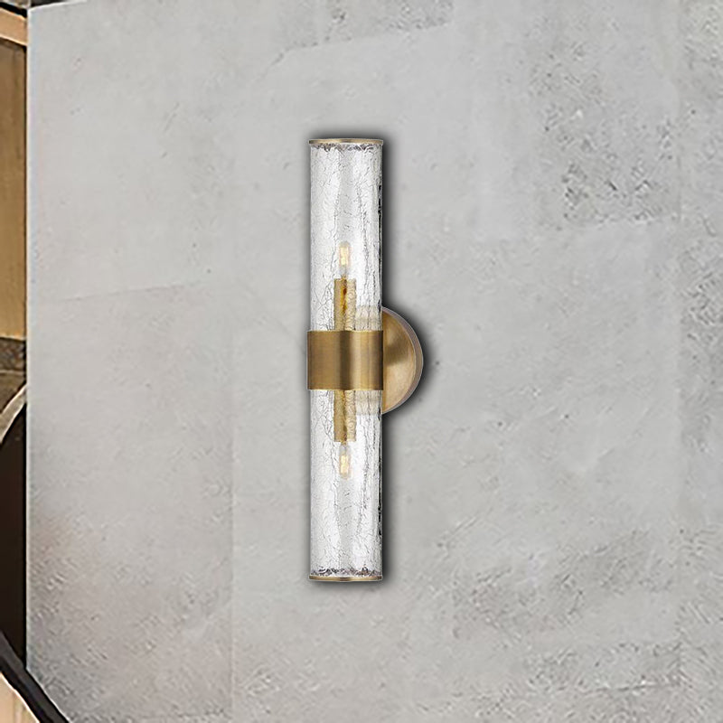 Minimalist Brass Staircase Sconce Light Fixture With Clear Tube Glass Lampshade - Wall Mounted 2