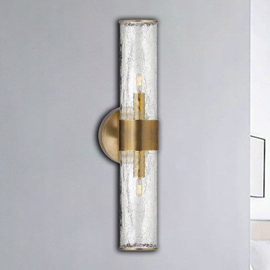 Minimalist Brass Staircase Sconce Light Fixture With Clear Tube Glass Lampshade - Wall Mounted 2