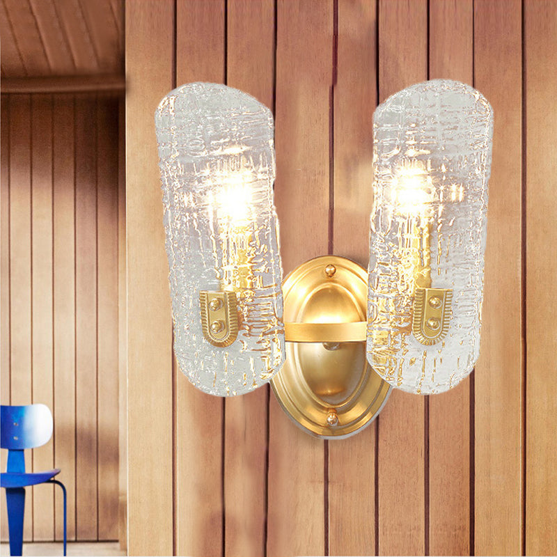 Modern Gold Curved Wall Mount Sconce With Clear Water Glass - 1/2 Lights For Living Room 2 /