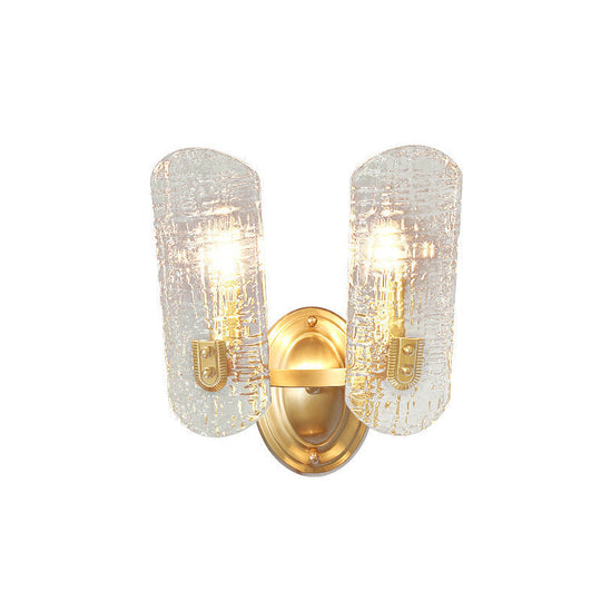 Modern Gold Curved Wall Mount Sconce With Clear Water Glass - 1/2 Lights For Living Room