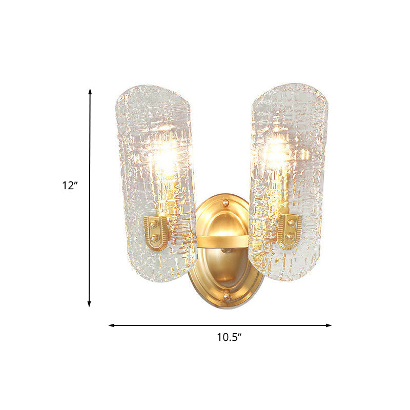 Modern Gold Curved Wall Mount Sconce With Clear Water Glass - 1/2 Lights For Living Room