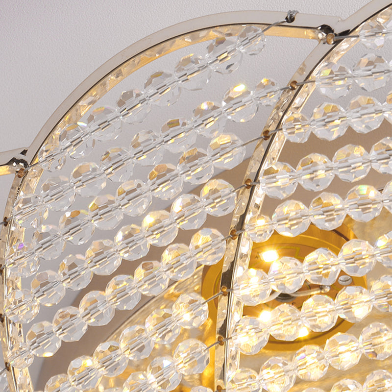 Vintage Scalloped Flush Light with Crystal Beads in Gold - 13"/16.5"/20.5" W, Yellow/White Light