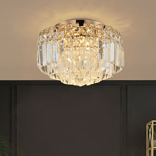 16"/19.5" Width Crystal Prism Flush Mount LED Ceiling Fixture in Brass with Modern Round Shade