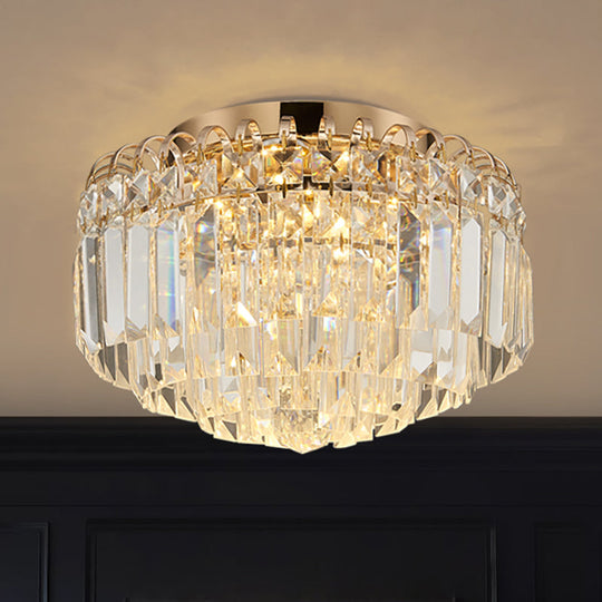 16"/19.5" Width Crystal Prism Flush Mount LED Ceiling Fixture in Brass with Modern Round Shade