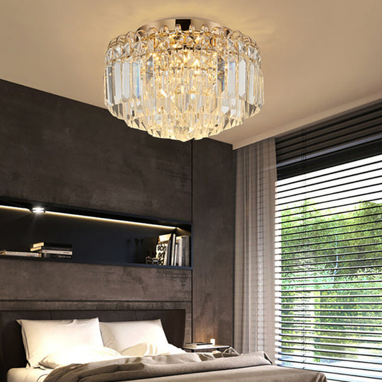 16"/19.5" Width Crystal Prism Flush Mount LED Ceiling Fixture in Brass with Modern Round Shade