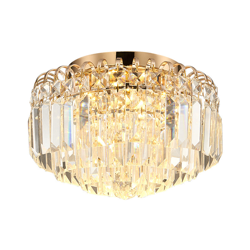 16"/19.5" Width Crystal Prism Flush Mount LED Ceiling Fixture in Brass with Modern Round Shade