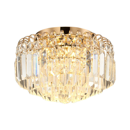 16"/19.5" Width Crystal Prism Flush Mount LED Ceiling Fixture in Brass with Modern Round Shade