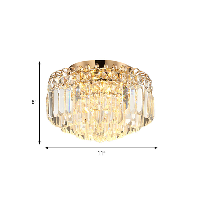 16"/19.5" Width Crystal Prism Flush Mount LED Ceiling Fixture in Brass with Modern Round Shade