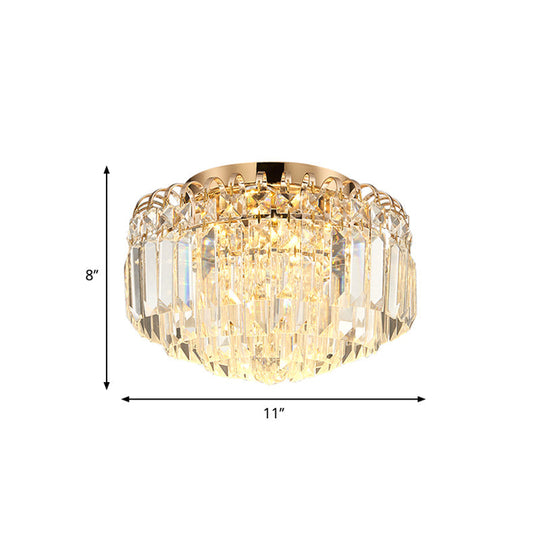 16"/19.5" Width Crystal Prism Flush Mount LED Ceiling Fixture in Brass with Modern Round Shade