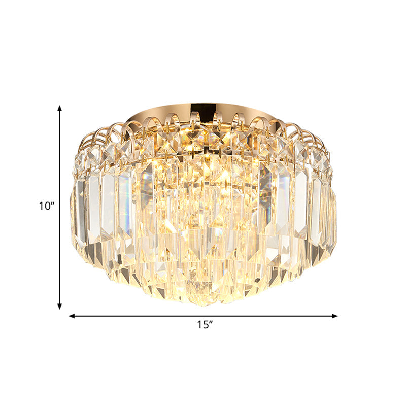 16"/19.5" Width Crystal Prism Flush Mount LED Ceiling Fixture in Brass with Modern Round Shade