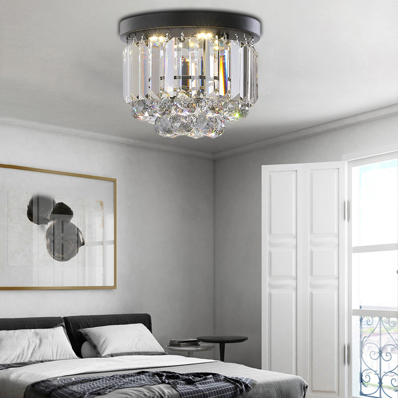 Modern LED Ceiling Mounted Fixture with Clear/Smoke Gray Crystal for Corridor - Circular Ceiling Light