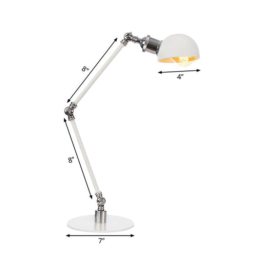 Dome Study Room Reading Lamp Metal 4/8.5 Wide 1 Light Industrial Stylish Desk Lighting In White