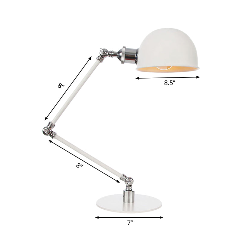 Dome Study Room Reading Lamp Metal 4/8.5 Wide 1 Light Industrial Stylish Desk Lighting In White