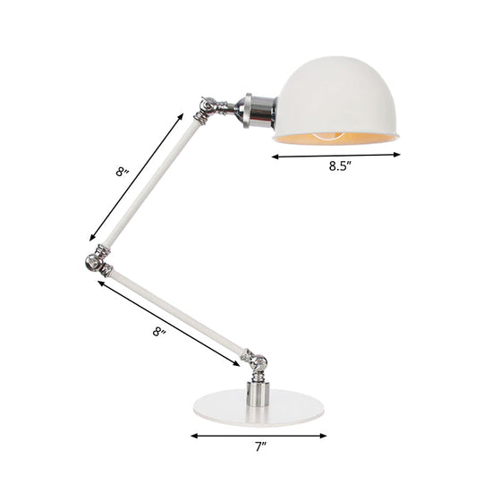 Dome Study Room Reading Lamp Metal 4/8.5 Wide 1 Light Industrial Stylish Desk Lighting In White