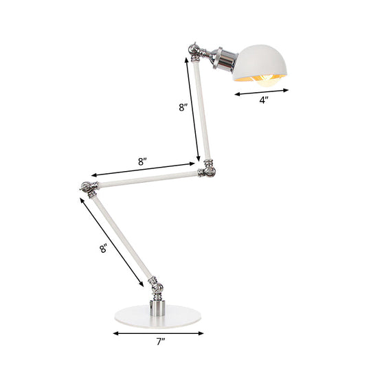 Dome Study Room Reading Lamp Metal 4/8.5 Wide 1 Light Industrial Stylish Desk Lighting In White