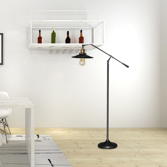 Industrial Style Floor Standing Lamp In Black/Bronze With Flared Metal Shade 10/12 Wide Black / 10