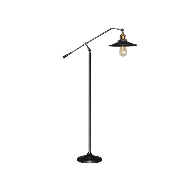 Industrial Style Floor Standing Lamp In Black/Bronze With Flared Metal Shade 10/12 Wide