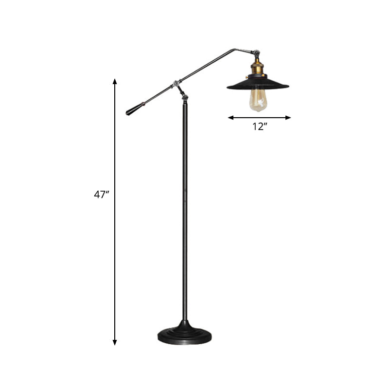 Industrial Style Floor Standing Lamp In Black/Bronze With Flared Metal Shade 10/12 Wide