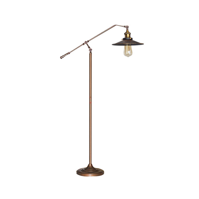 Industrial Style Floor Standing Lamp In Black/Bronze With Flared Metal Shade 10/12 Wide