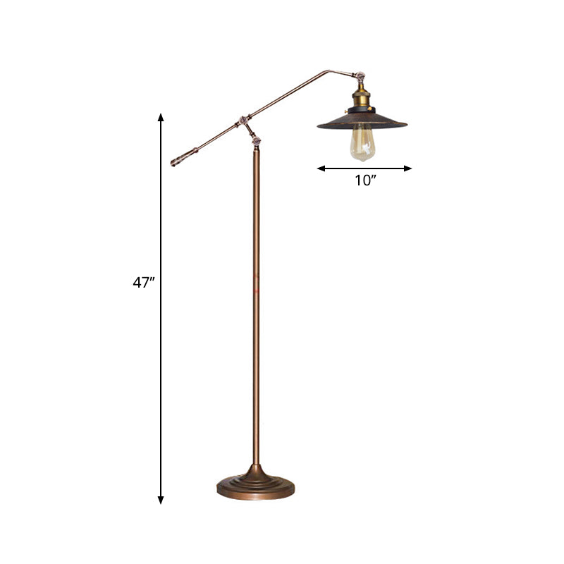 Industrial Style Floor Standing Lamp In Black/Bronze With Flared Metal Shade 10/12 Wide