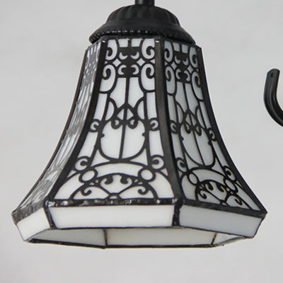 Vintage Industrial Stained Glass Semi Flush Mount Ceiling Light With 3 Rhombus/Magnolia Patterns In