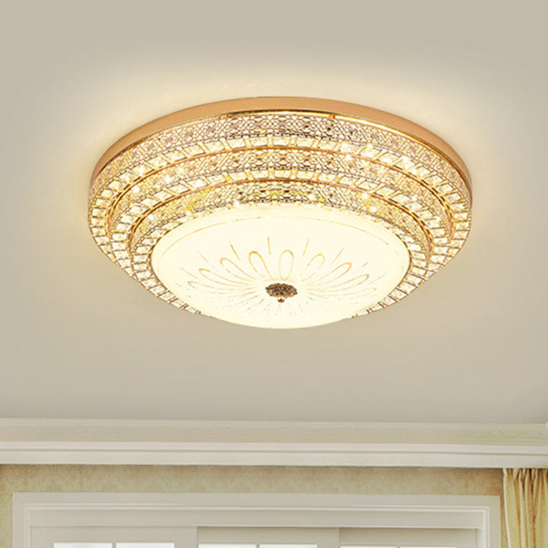 Round Crystal LED Flush Mount Ceiling Light Fixture, White, 3 Color Options, Remote Control Dimming, 23.5"/31.5" Width