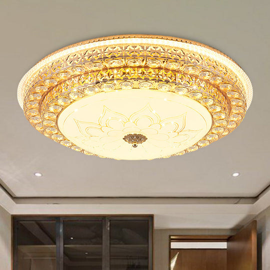 Round Crystal LED Flush Mount Ceiling Light Fixture, White, 3 Color Options, Remote Control Dimming, 23.5"/31.5" Width