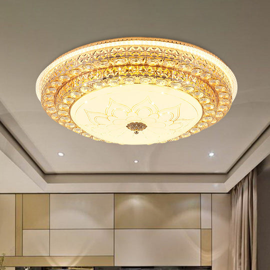 Round Crystal LED Flush Mount Ceiling Light Fixture, White, 3 Color Options, Remote Control Dimming, 23.5"/31.5" Width