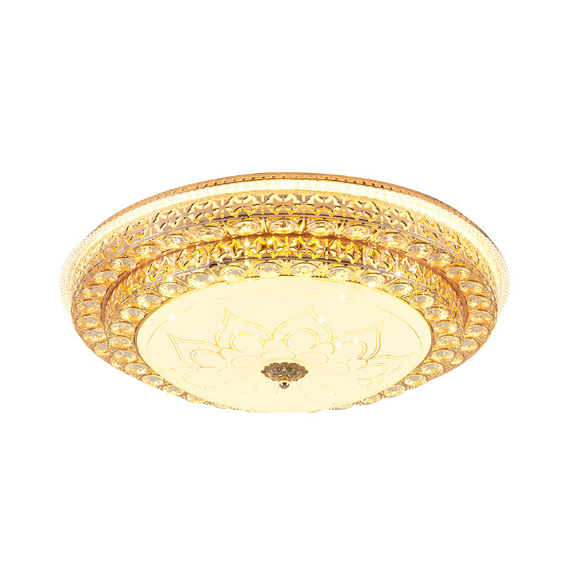 Round Crystal Led Flush Mount Ceiling Light Fixture White 3 Color Options Remote Control Dimming