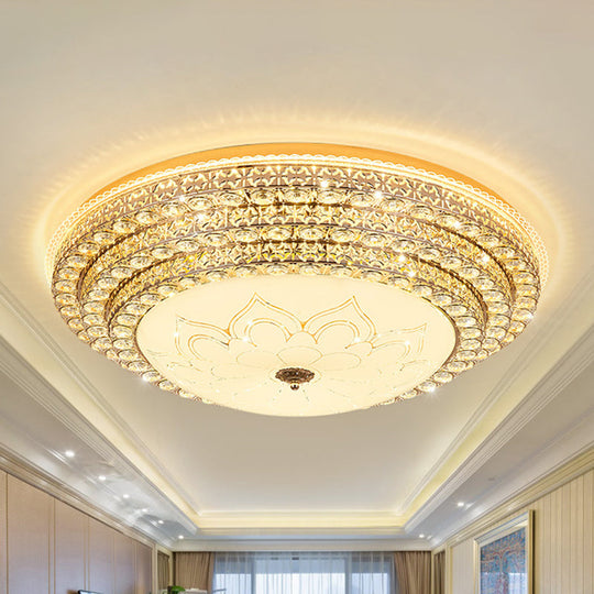 Round Crystal LED Flush Mount Ceiling Light Fixture, White, 3 Color Options, Remote Control Dimming, 23.5"/31.5" Width