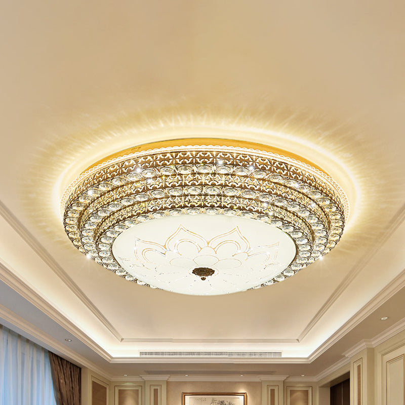 Round Crystal Led Flush Mount Ceiling Light Fixture White 3 Color Options Remote Control Dimming