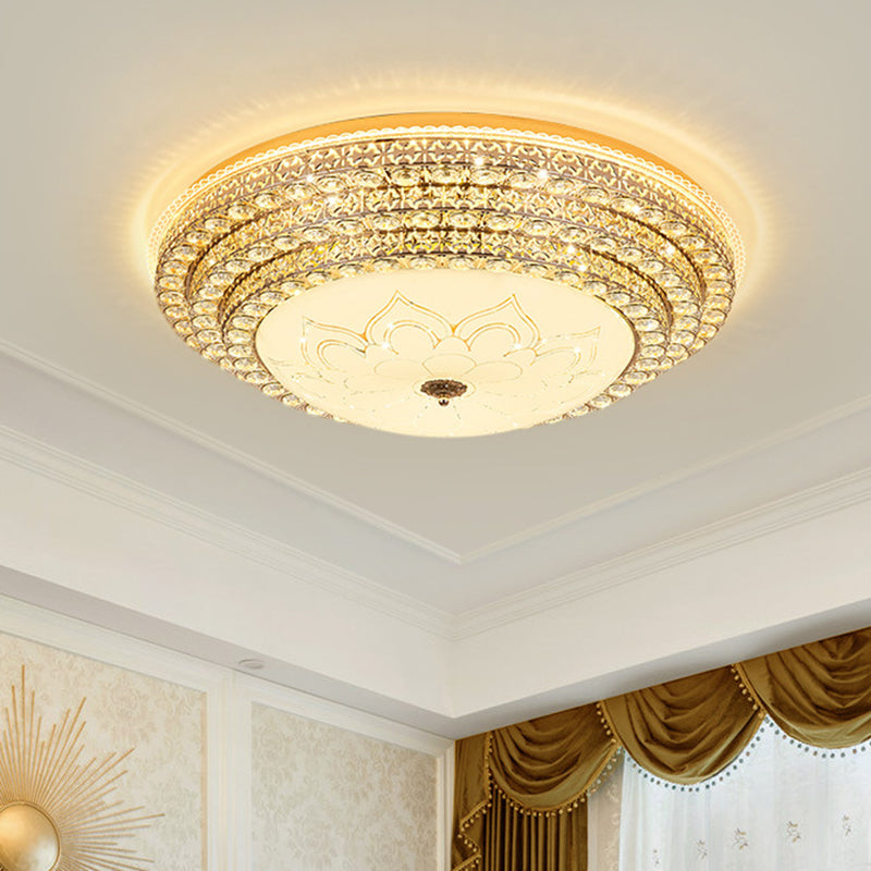 Round Crystal LED Flush Mount Ceiling Light Fixture, White, 3 Color Options, Remote Control Dimming, 23.5"/31.5" Width