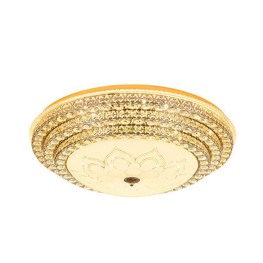 Round Crystal LED Flush Mount Ceiling Light Fixture, White, 3 Color Options, Remote Control Dimming, 23.5"/31.5" Width